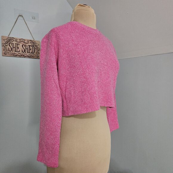 Zara Sweater Womens Small Cropped Pink Long Sleeve Soft Cozy Casual Balletcore - Picture 3 of 14